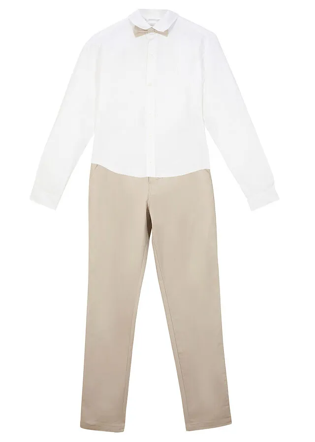PANTALóN CHINO, CAMISA Y PAJARITA (3 PIEZAS) PARA NIñOS GRIS PIEDRABLANCO